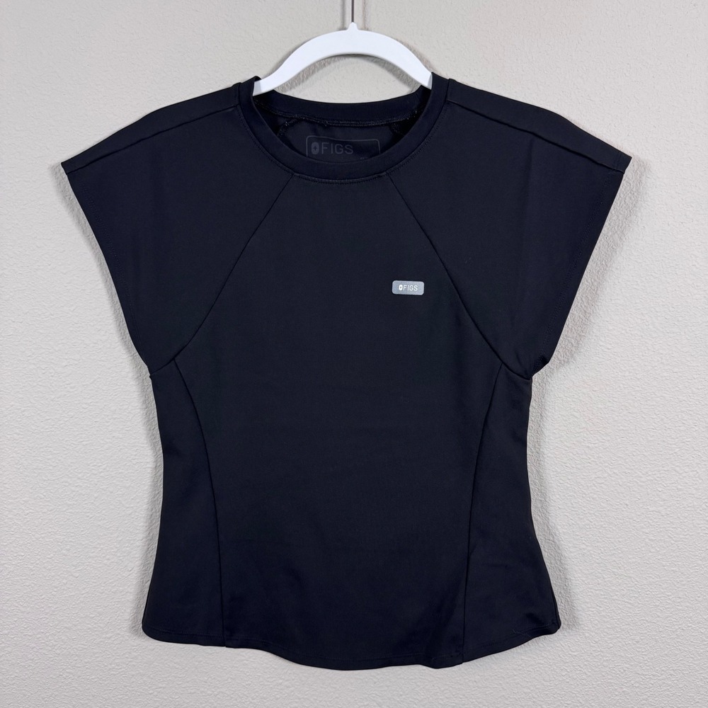 Figs Alice Crewneck Scrub Top Black Short Sleeve Medical Workwear Women's XXS